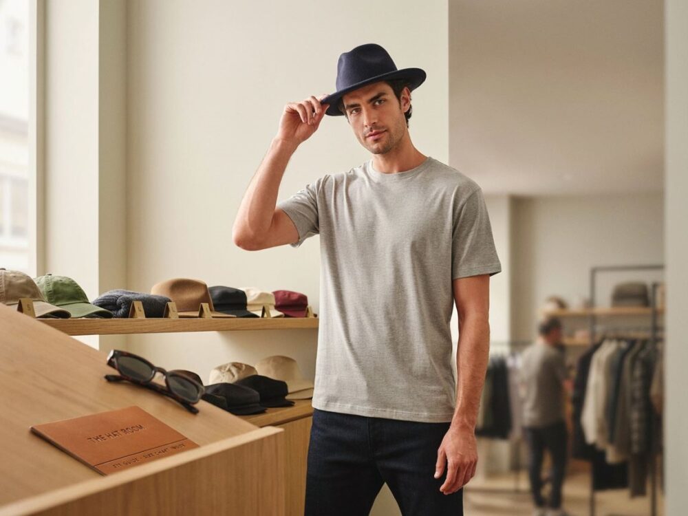męska czapka z metką rozmiaru