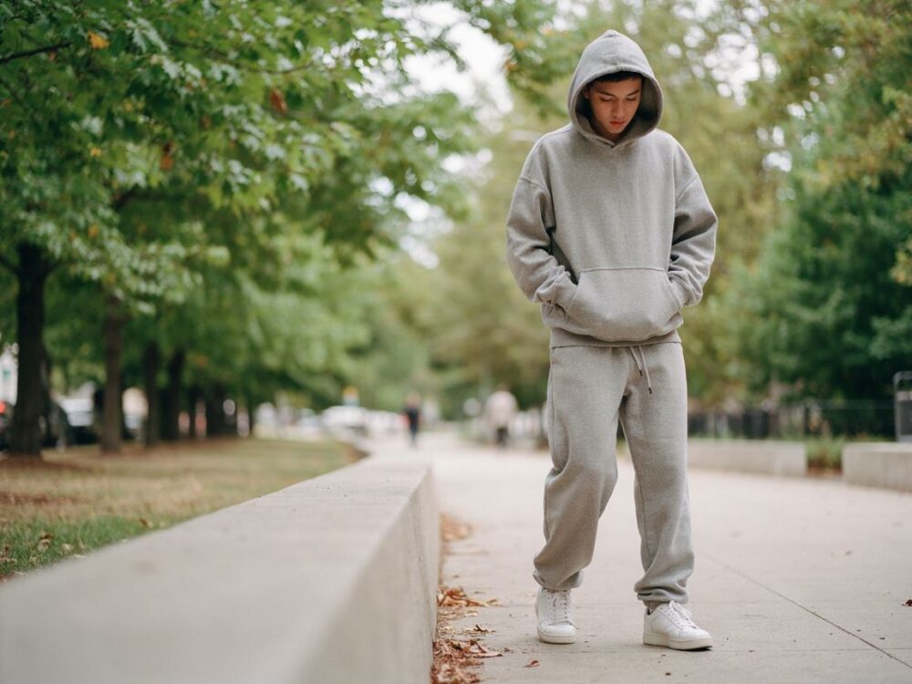 szare dresy oversize na manekinie